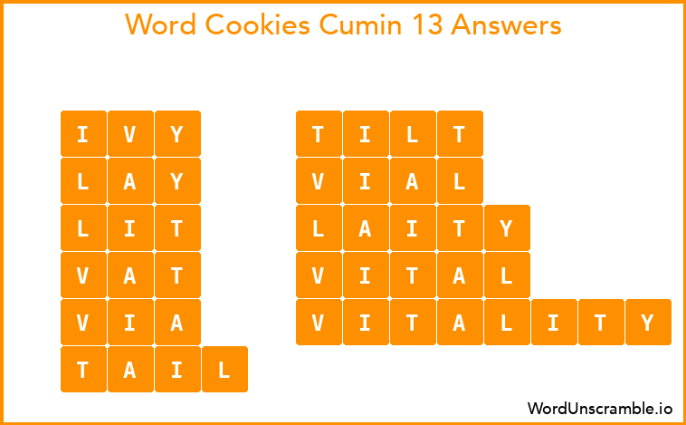 Word Cookies Cumin 13 Answers