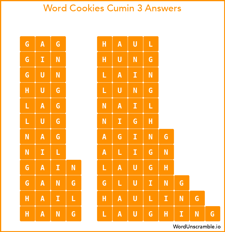 Word Cookies Cumin 3 Answers