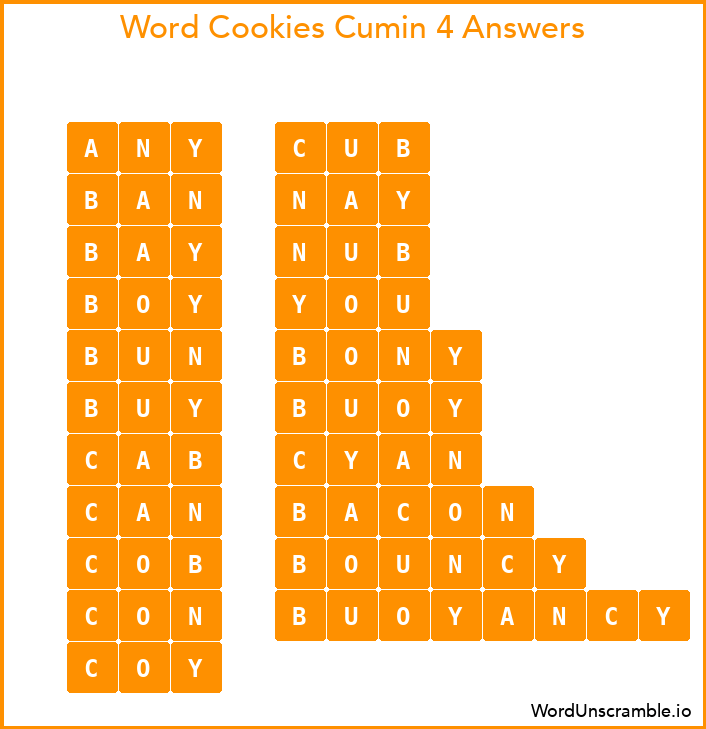Word Cookies Cumin 4 Answers