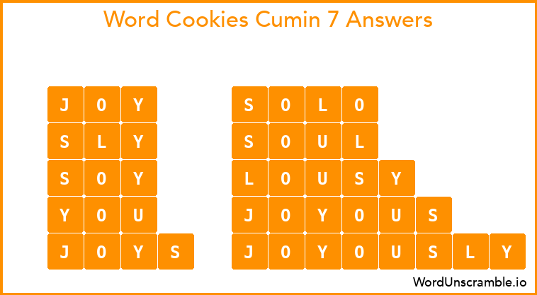 Word Cookies Cumin 7 Answers