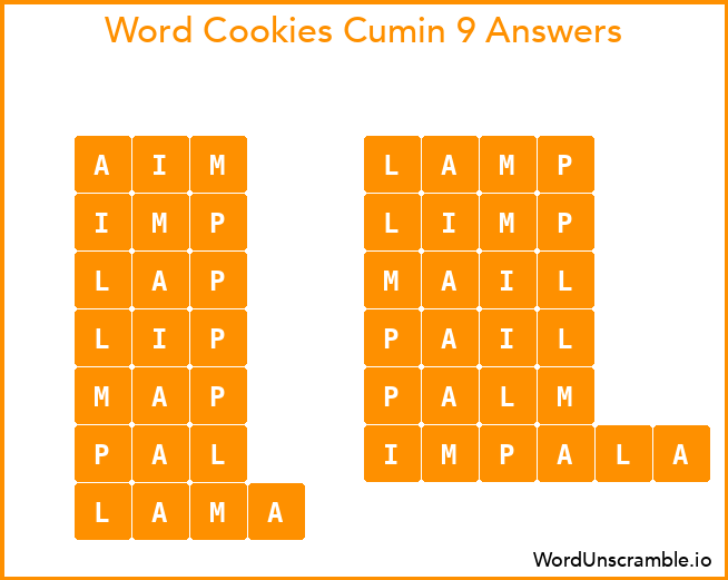 Word Cookies Cumin 9 Answers