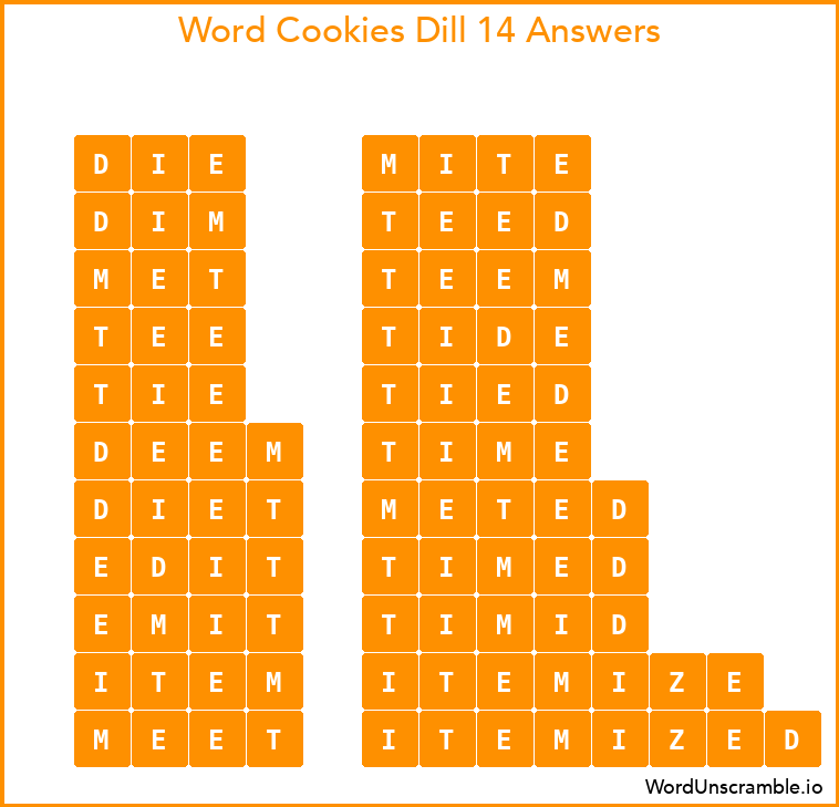 Word Cookies Dill 14 Answers