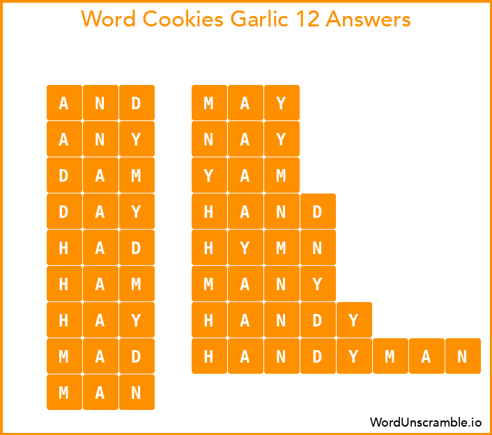 Word Cookies Garlic 12 Answers