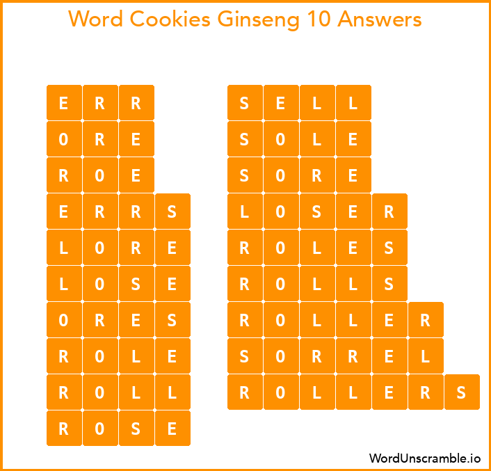 Word Cookies Ginseng 10 Answers