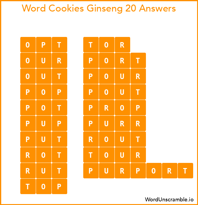 Word Cookies Ginseng 20 Answers