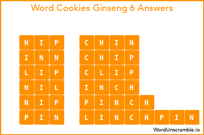 Word Cookies Ginseng 6 Answers