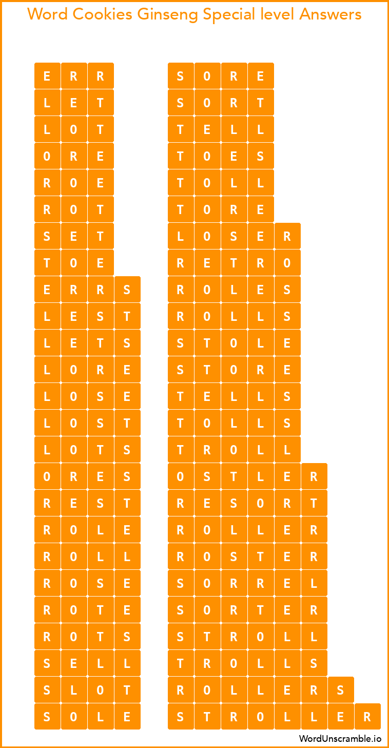 Word Cookies Ginseng Special level Answers