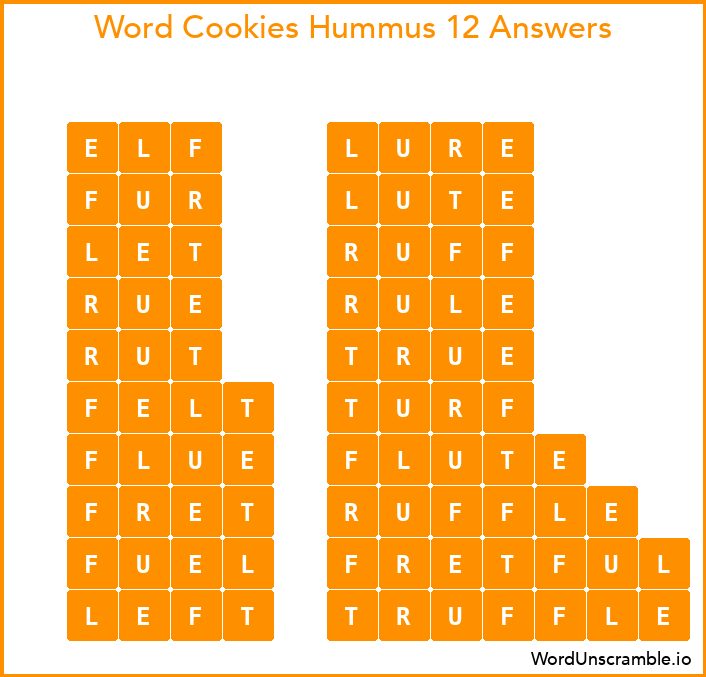 Word Cookies Hummus 12 Answers