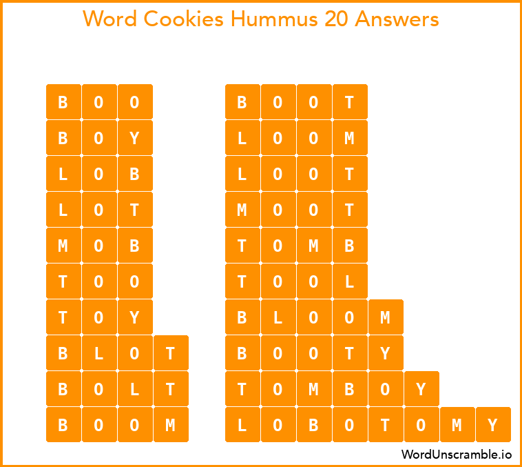 Word Cookies Hummus 20 Answers