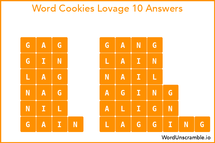 Word Cookies Lovage 10 Answers