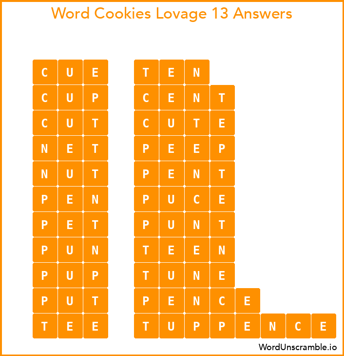 Word Cookies Lovage 13 Answers