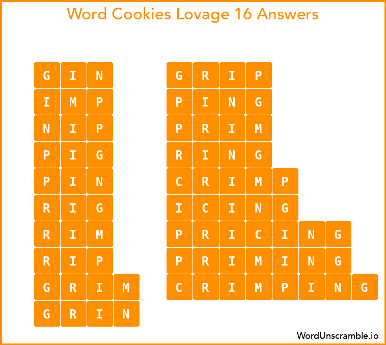 Word Cookies Lovage 16 Answers