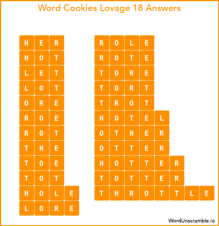 Word Cookies Lovage 18 Answers