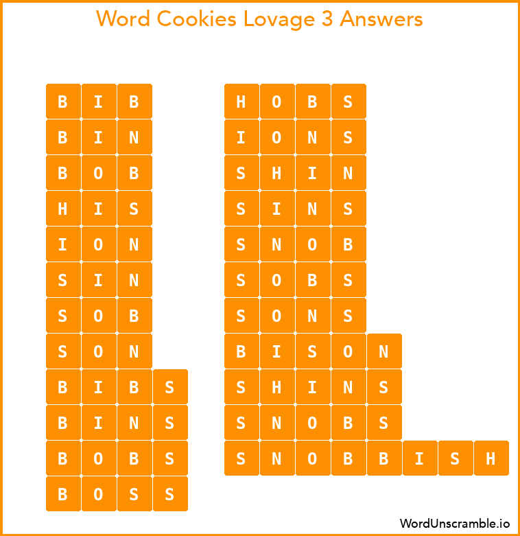 Word Cookies Lovage 3 Answers