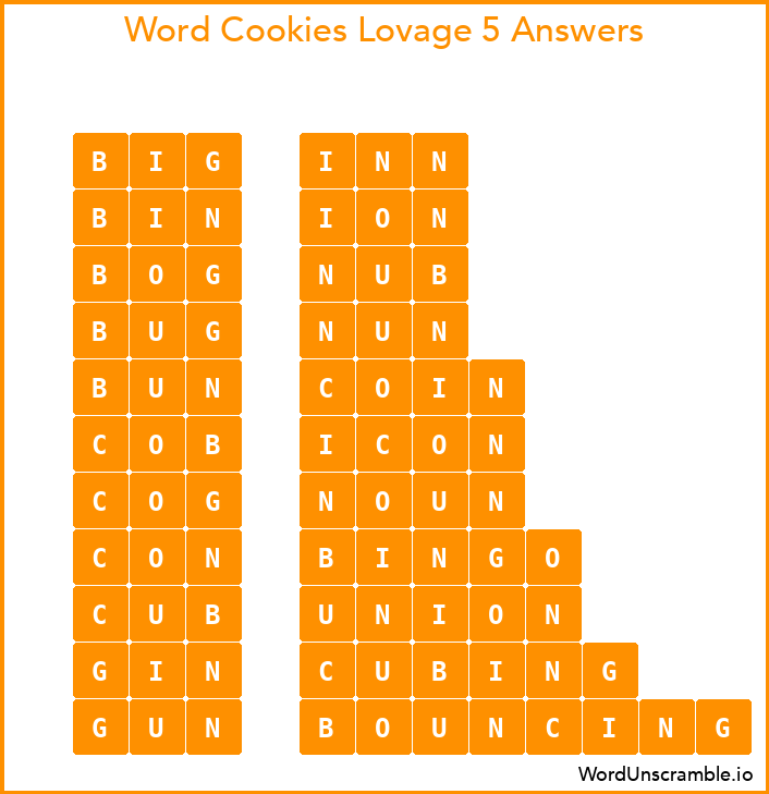 Word Cookies Lovage 5 Answers
