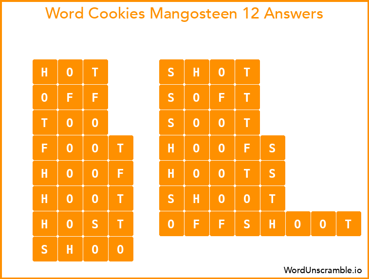 Word Cookies Mangosteen 12 Answers