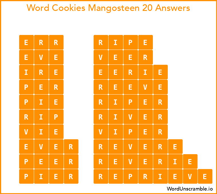 Word Cookies Mangosteen 20 Answers