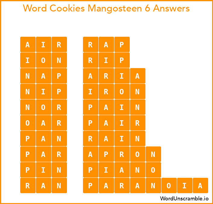 Word Cookies Mangosteen 6 Answers