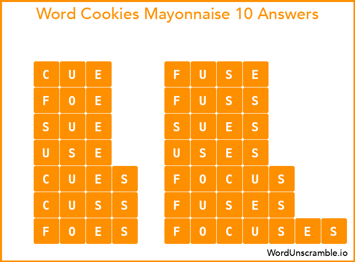 Word Cookies Mayonnaise 10 Answers