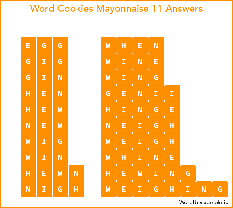 Word Cookies Mayonnaise 11 Answers