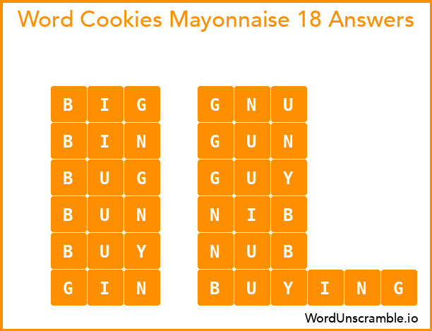 Word Cookies Mayonnaise 18 Answers