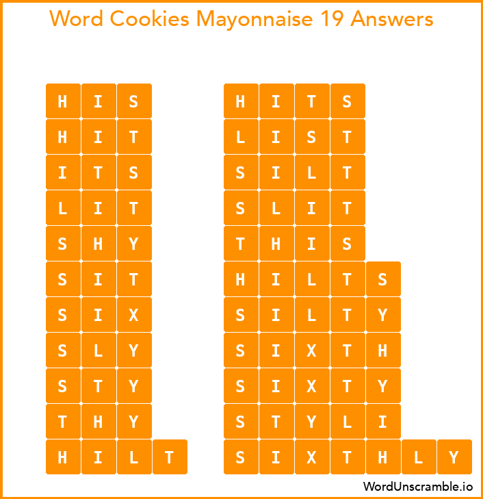 Word Cookies Mayonnaise 19 Answers
