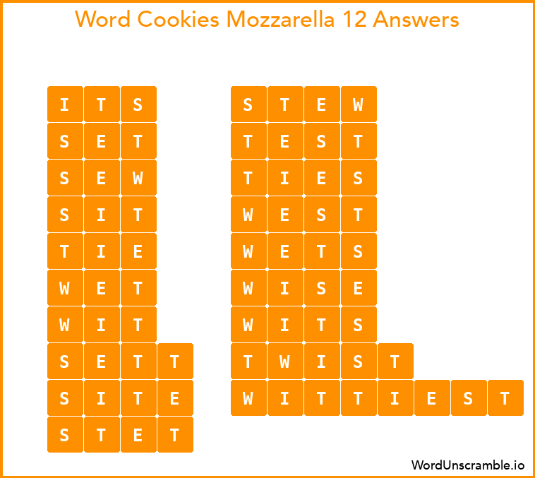 Word Cookies Mozzarella 12 Answers