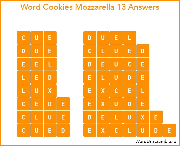Word Cookies Mozzarella 13 Answers
