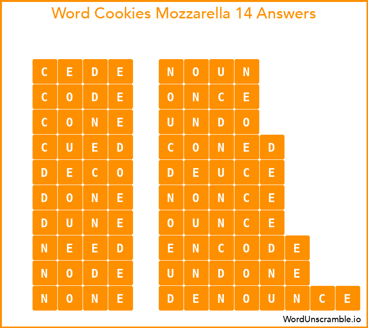 Word Cookies Mozzarella 14 Answers