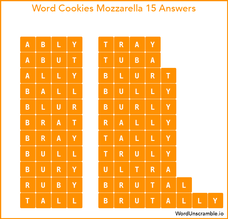 Word Cookies Mozzarella 15 Answers