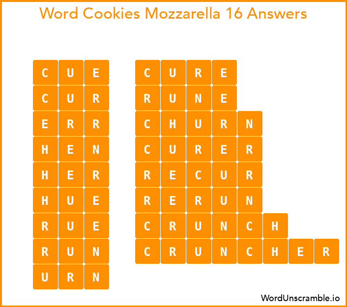 Word Cookies Mozzarella 16 Answers