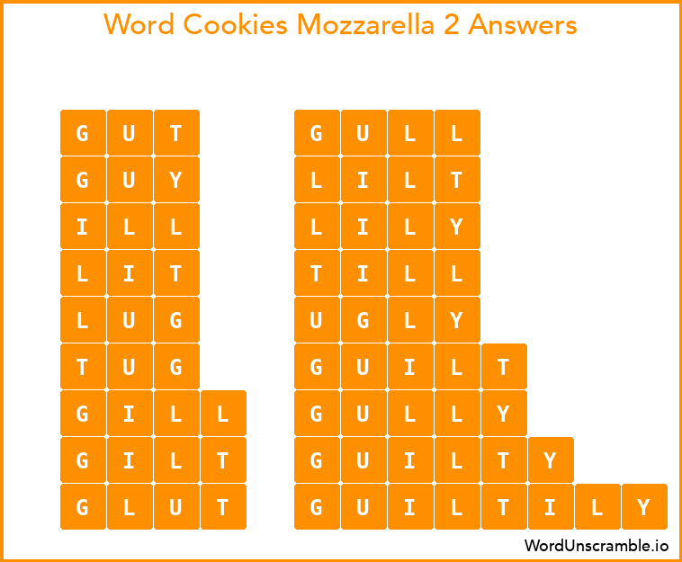 Word Cookies Mozzarella 2 Answers
