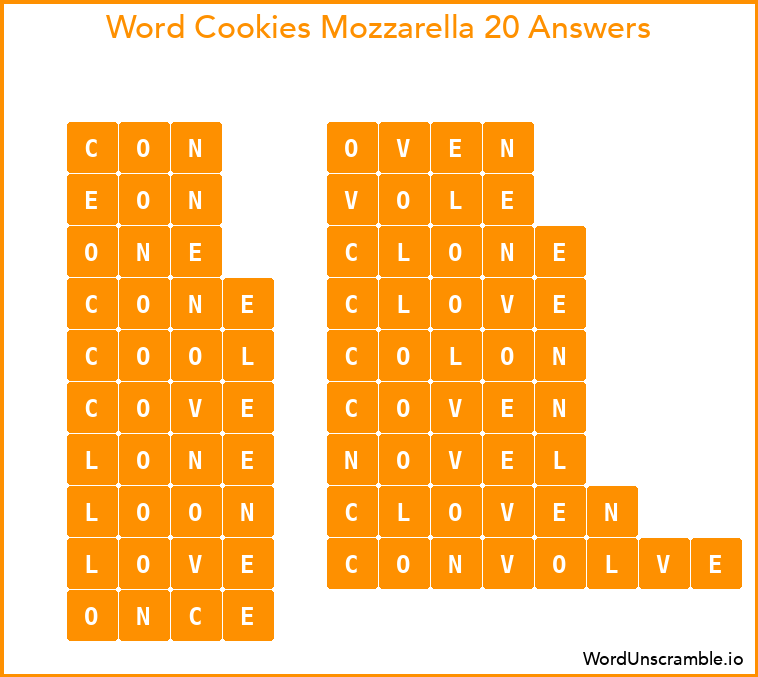 Word Cookies Mozzarella 20 Answers