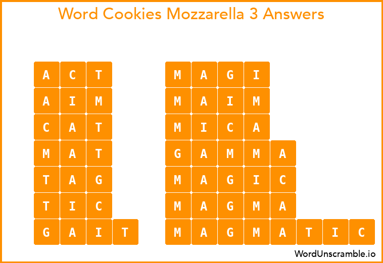 Word Cookies Mozzarella 3 Answers