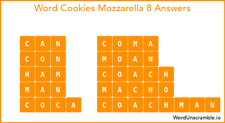 Word Cookies Mozzarella 8 Answers