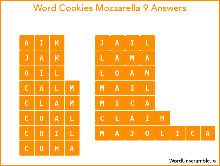 Word Cookies Mozzarella 9 Answers