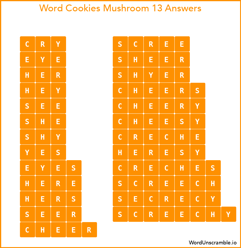 Word Cookies Mushroom 13 Answers