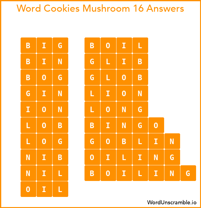 Word Cookies Mushroom 16 Answers