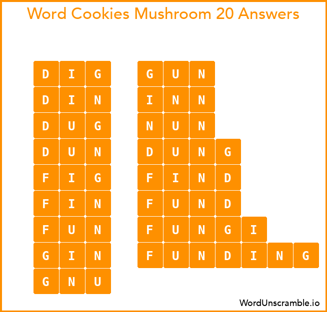 Word Cookies Mushroom 20 Answers