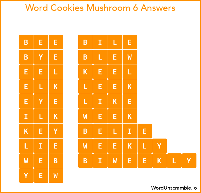Word Cookies Mushroom 6 Answers