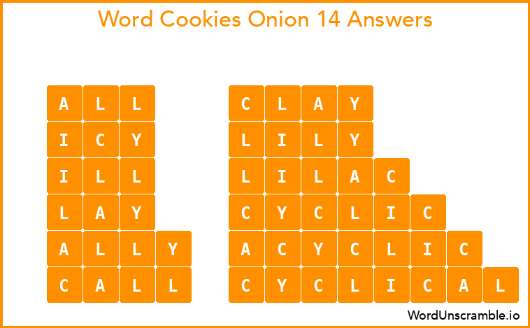 Word Cookies Onion 14 Answers