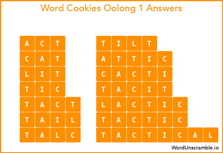 Word Cookies Oolong 1 Answers