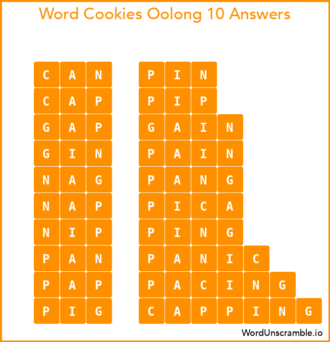 Word Cookies Oolong 10 Answers