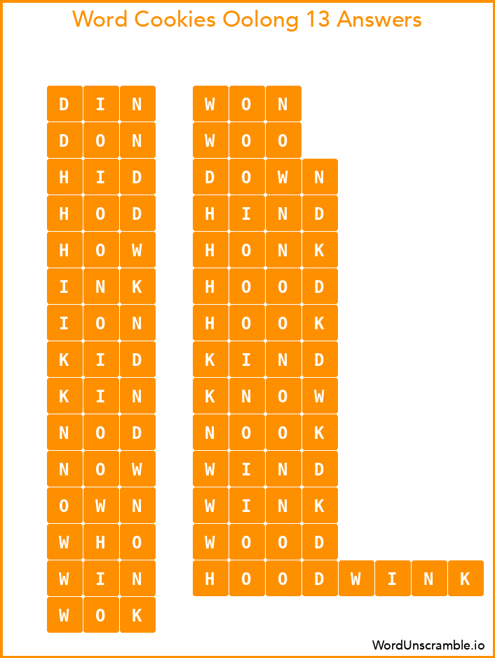 Word Cookies Oolong 13 Answers