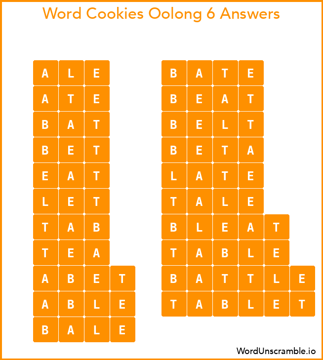 Word Cookies Oolong 6 Answers