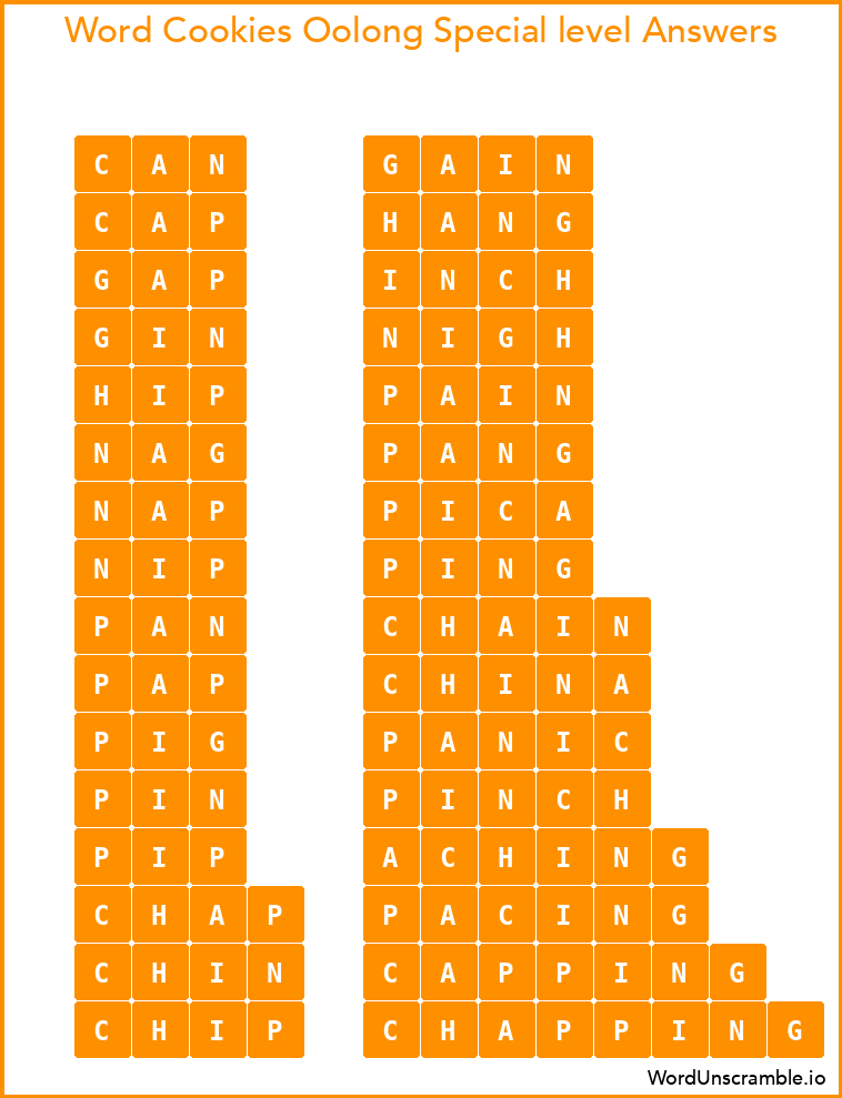 Word Cookies Oolong Special level Answers