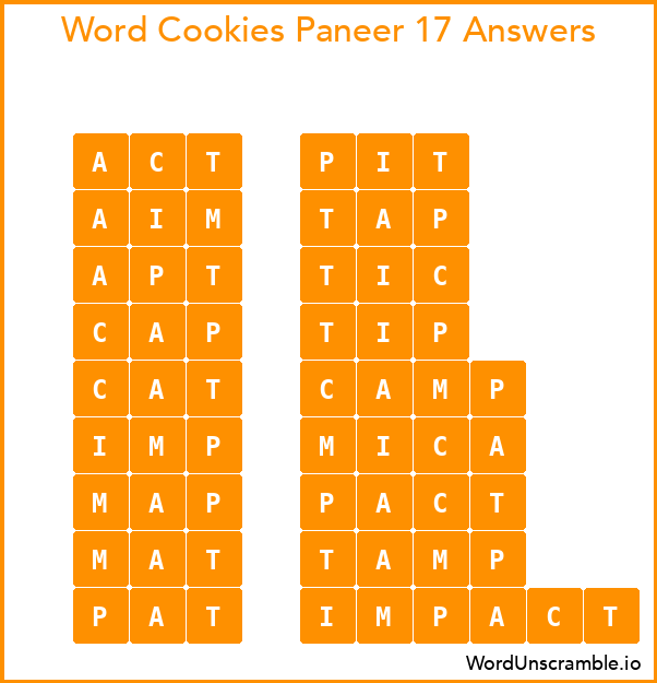 Word Cookies Paneer 17 Answers