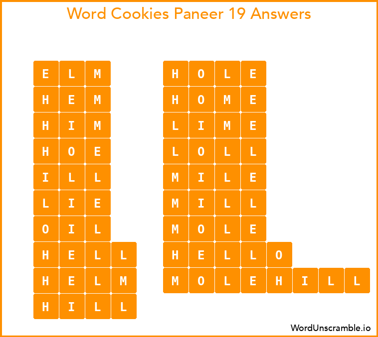 Word Cookies Paneer 19 Answers