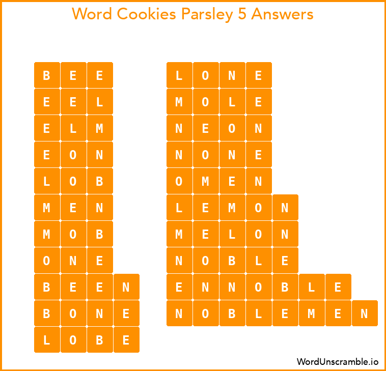 Word Cookies Parsley 5 Answers
