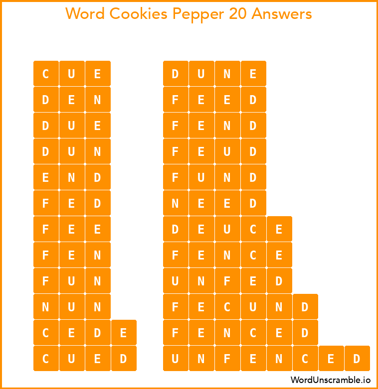 Word Cookies Pepper 20 Answers